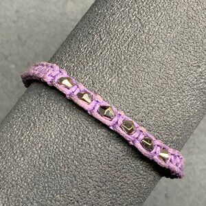 Macramé Crochet Bracelet Adjustable Purple Cord Silver Beads Handwoven Boho Chic